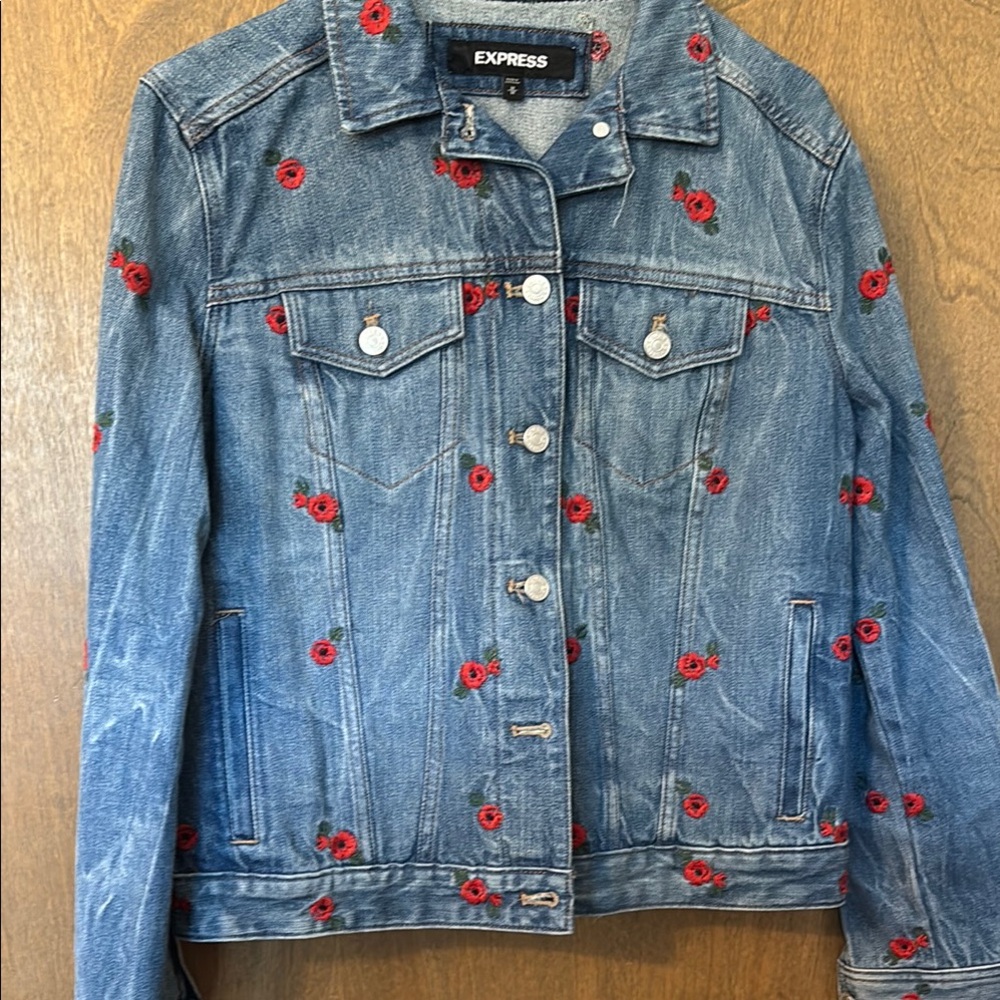 Express Blue Denim Jacket with Red Embroidery